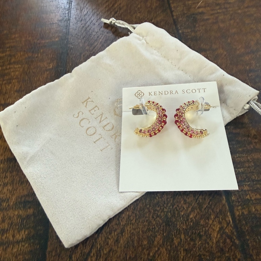 Kendra Scott Elegant Gold and Red Hoop Earrings - Picture 2 of 4